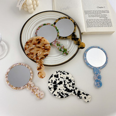 Duo Wei Korean Retro Acrylic Geometric Mirror Portable Small Round Mirror with Handle Handheld Makeup Mirror