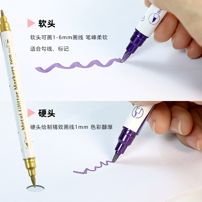 Línea de gancho de color de pluma de tatuaje temporal de cabeza suave transfronteriza DIY nuevo multifuncional pluma de tatuaje de doble cabeza fábrica al por mayor