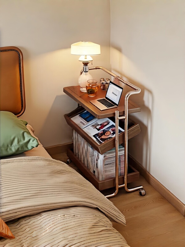 Wholesale Solid Wood Sofa Side Table for Living Room Coffee Table Snack Rack Narrow Side Bedside Table Removable Trolley