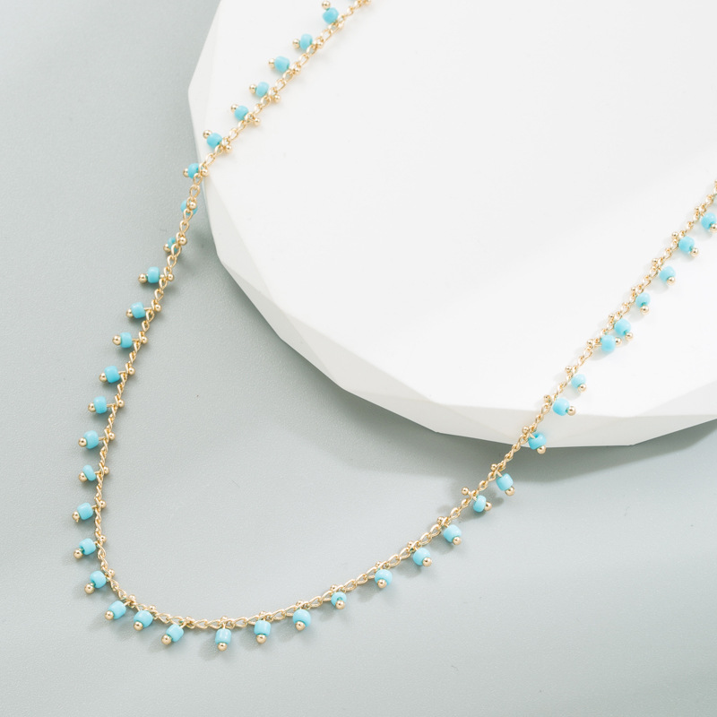 Fashion Geometric Copper Necklace Inlay Beads Copper Necklaces