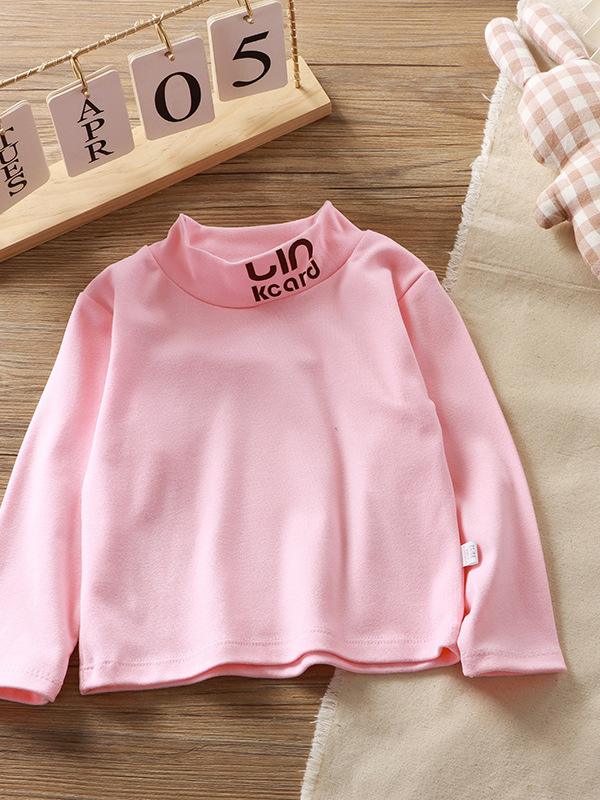 Camisetas infantiles de terciopelo alemán para niños y niñas, manga larga, cuello medio alto, camisetas de capa base, ropa de moda para otoño e invierno, rayas de color sólido.