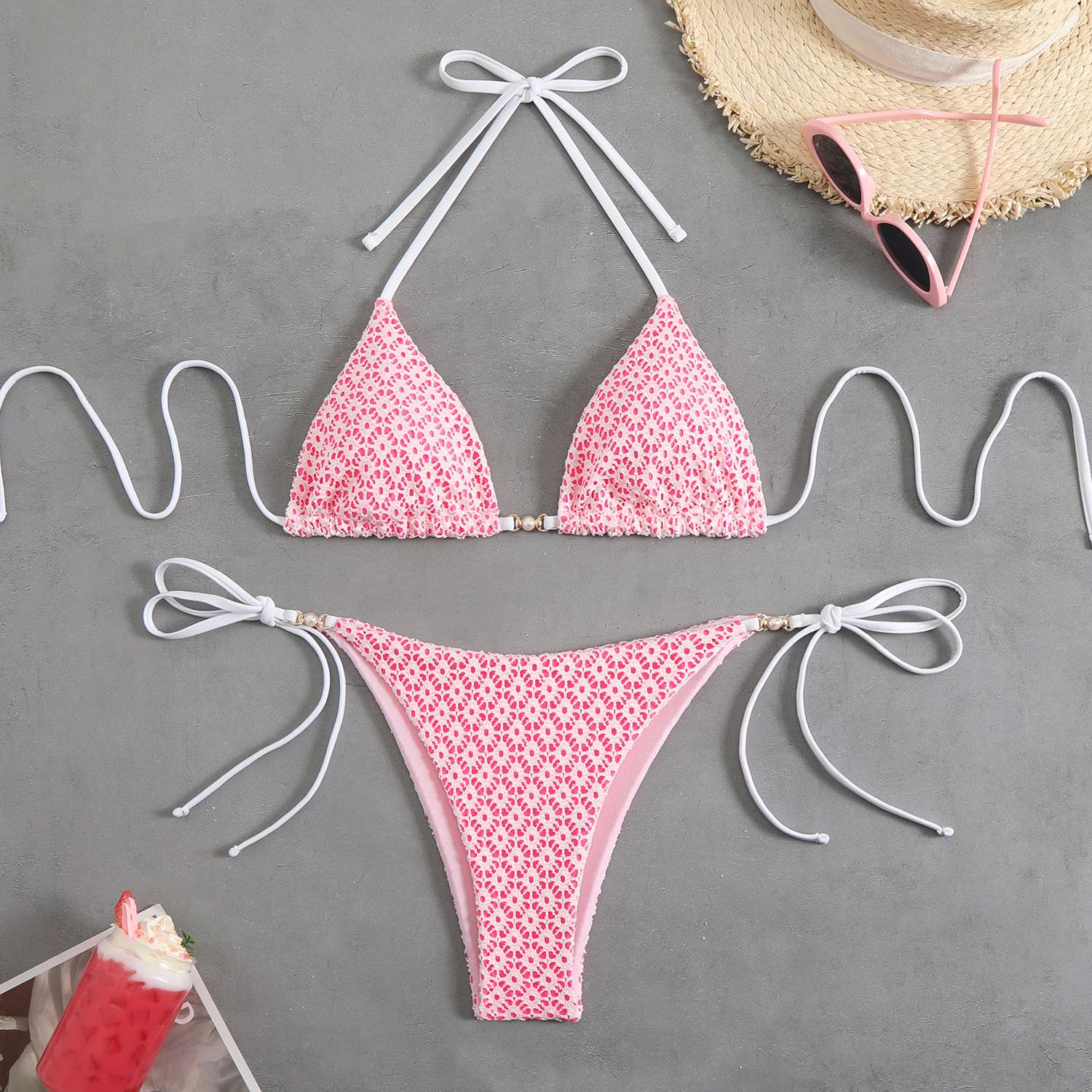 Women's Sexy Halter Tie-Front Bikini Set High-Cut Bottom Two Piece Swimsuit For Vacation_ecoleips.com