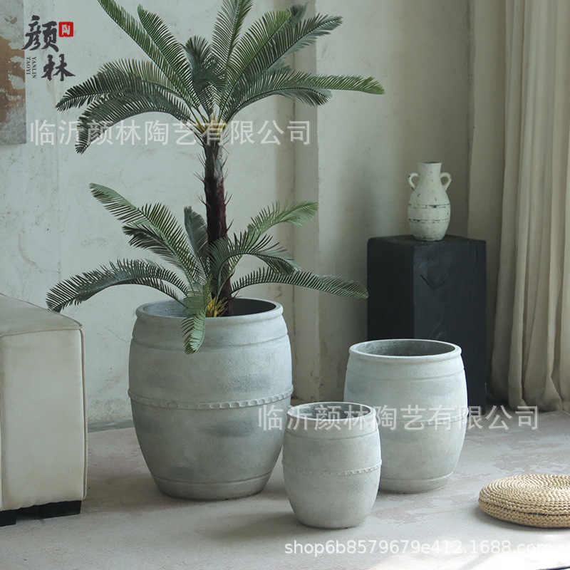Retro flowerpot de suelo blanco gran calibre cemento sala de estar sala de té decoración de viento tranquilo gran contenedor de plantación verde
