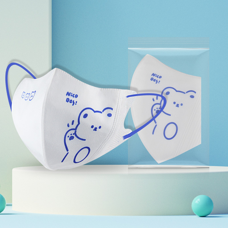 克莱因蓝小熊亲子口罩3d立体一次性腮红独立装成人冬季保暖面罩女