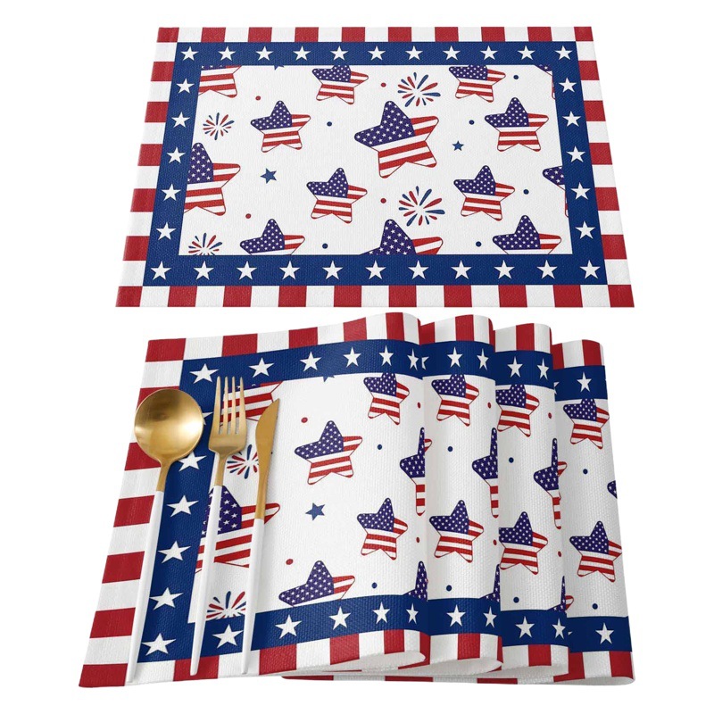 Día de la Independencia Americana mantel Mesa bandera estrellas bandera montaña estera de mesa tela de tela estera de aislamiento térmico patrón lavable