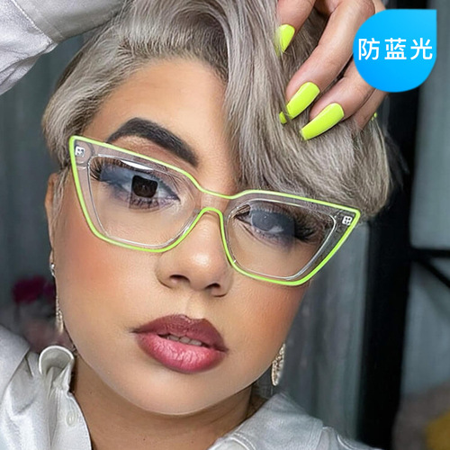 Fluorescent Line Frame Cat-Eye Blue Light Blocking Glasses  European and American Personal Style Fashion Instagram Eyeglass Frames for Women