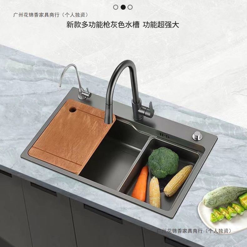 Pistola roja gris lavabo de cocina doméstica nano 304 acero inoxidable gran tanque multifuncional lavabo de platos lavabo