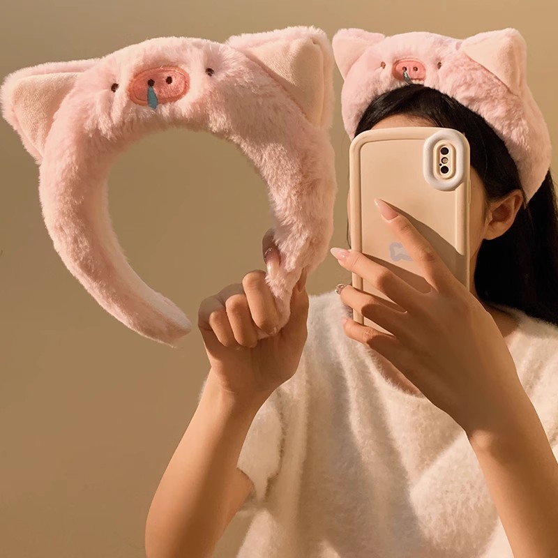 Cute Piggy Plush Headband For Skincare Makeup And Face Washing_voghion.com