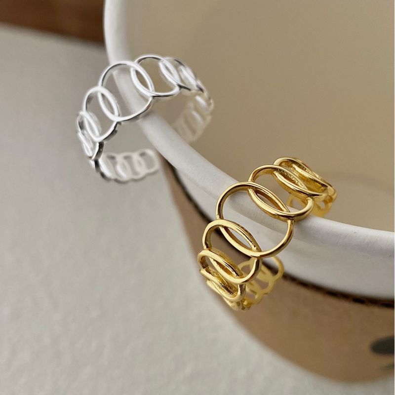 Wide Band Rings, Open Rings, Rings Classification 18K Gold Plated Silver Plated 925 Sterling Silver Geometric Wide Band Rings Open Rings Rings
