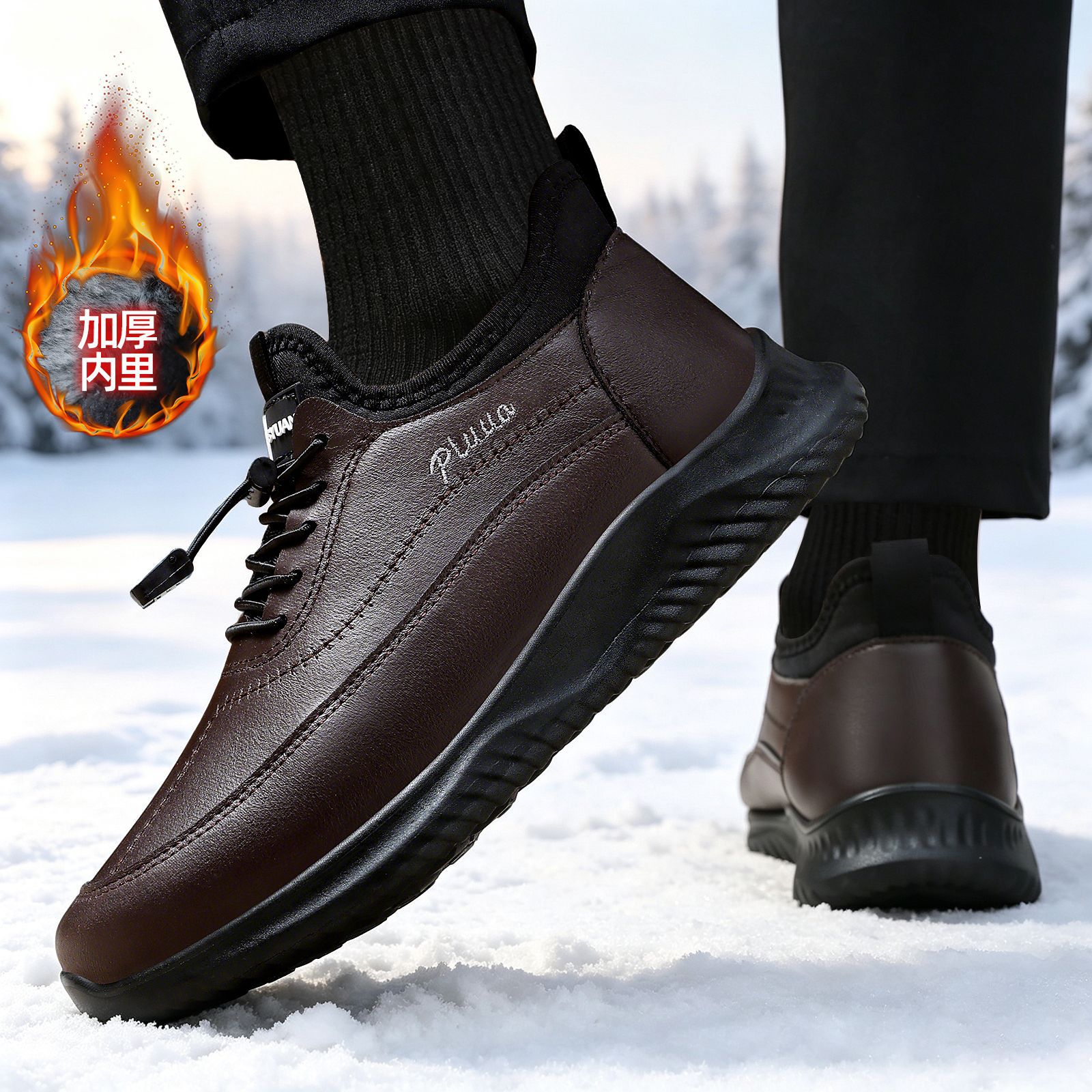 Zapatos de algodón de hombre, invierno, nuevas botas de cuero, botas de hombre con suela gruesa, calentamiento, botas de algodón gruesas, botas de nieve cómodas a prueba de frío
