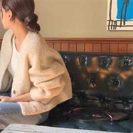 羊羔绒短外套女2023新款冬季韩版宽松无领小个子显瘦长袖上衣批发