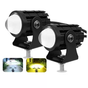 Motorcycle Spotlight, High-Brightness Far and Near Range Modified External Led Headlight, Dual-Color Small Steel Cannon, Waterproof and Super Bright