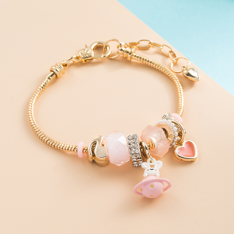 Fashion DIY planet rabbit pendant alloy cute inlaid pearl bracelet