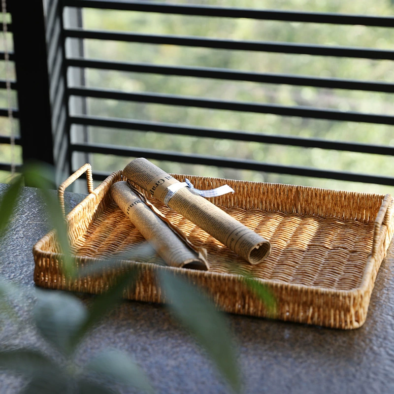 Tea tray, European‑style imitation vine woven serving tray, minimalist fruit plate, light coffee