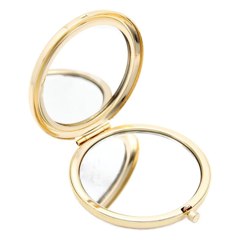 Металлическое зеркало косметическое зеркало печать Лазерный Логотип Двойной глянцевый складной портативный маленькое зеркало резьба подарок