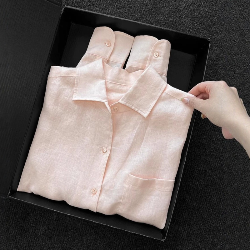 Peach Pink Tencel Linen Shirt for Women 2025 Summer Loose-Fitting Elegant Sun-Protective Breathable Long-Sleeve Shirt Peach Pink Tencel Linen Shirt for Women 2025 Summer Loose-Fitting Elegant Sun-Protective Breathable Long-Sleeve Shirt