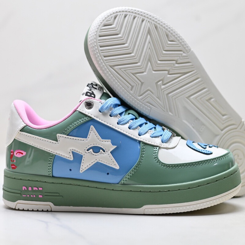 Original box BapeSta ape head patent leather sneakers for men, versatile casual sports shoes for women, AFI trendy shoes, winter trendy shoes