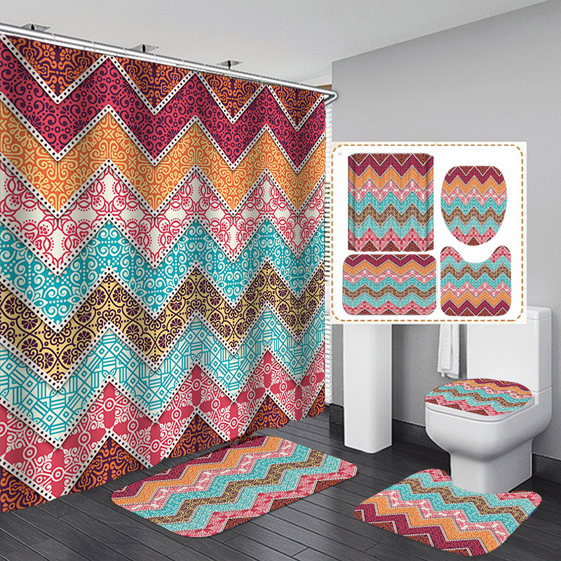 Venta caliente de Amazon Cortina de ducha de baño bohemia Tela de cortina de baño impermeable Juego de cuatro piezas Gran cantidad y excelente precio