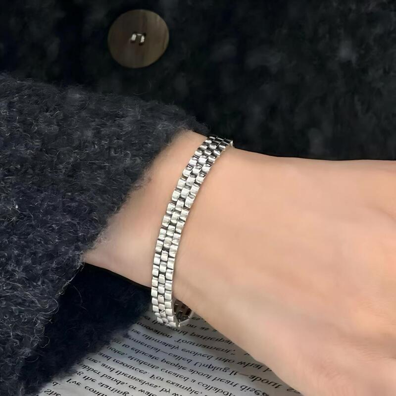 S925 Sterling Silver Heavy-Duty Watch Strap Bracelet Simple Ins Niche Accessible Luxury High-End Men's and Women's Stylish Retro Versatile S925 Sterling Silver Heavy-Duty Watch Strap Bracelet Simple Ins Niche Accessible Luxury High-End Men's and Women's Stylish Retro Versatile