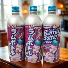 批发供应休闲食品日本新加利亚波子碳酸汽水葡萄味500g*24瓶/箱