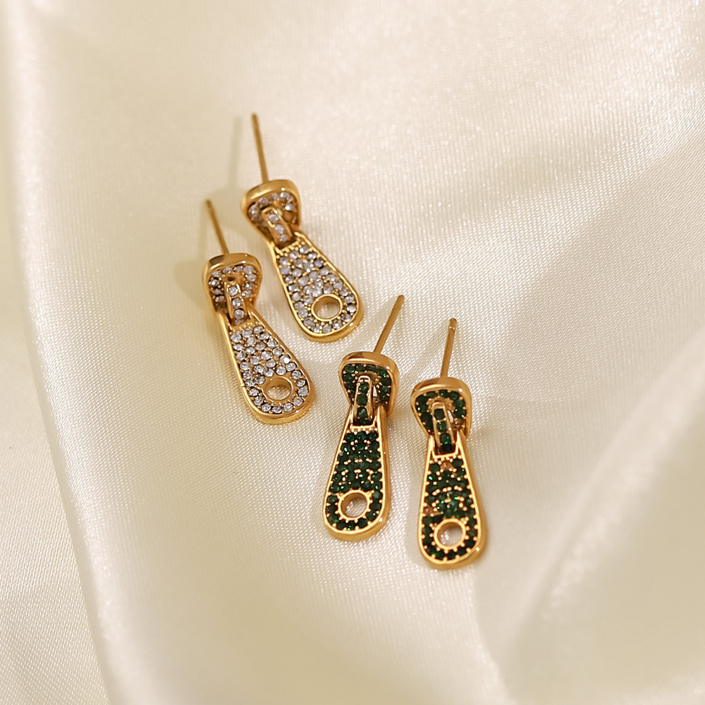 Novelty Geometric Stainless Steel Ear Studs Gold Plated Zircon Stainless Steel Earrings