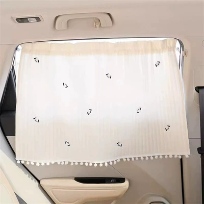 Car curtains | cup side window car side - black-and-white-dog-embroidered-quilted-hair-ball-curtain