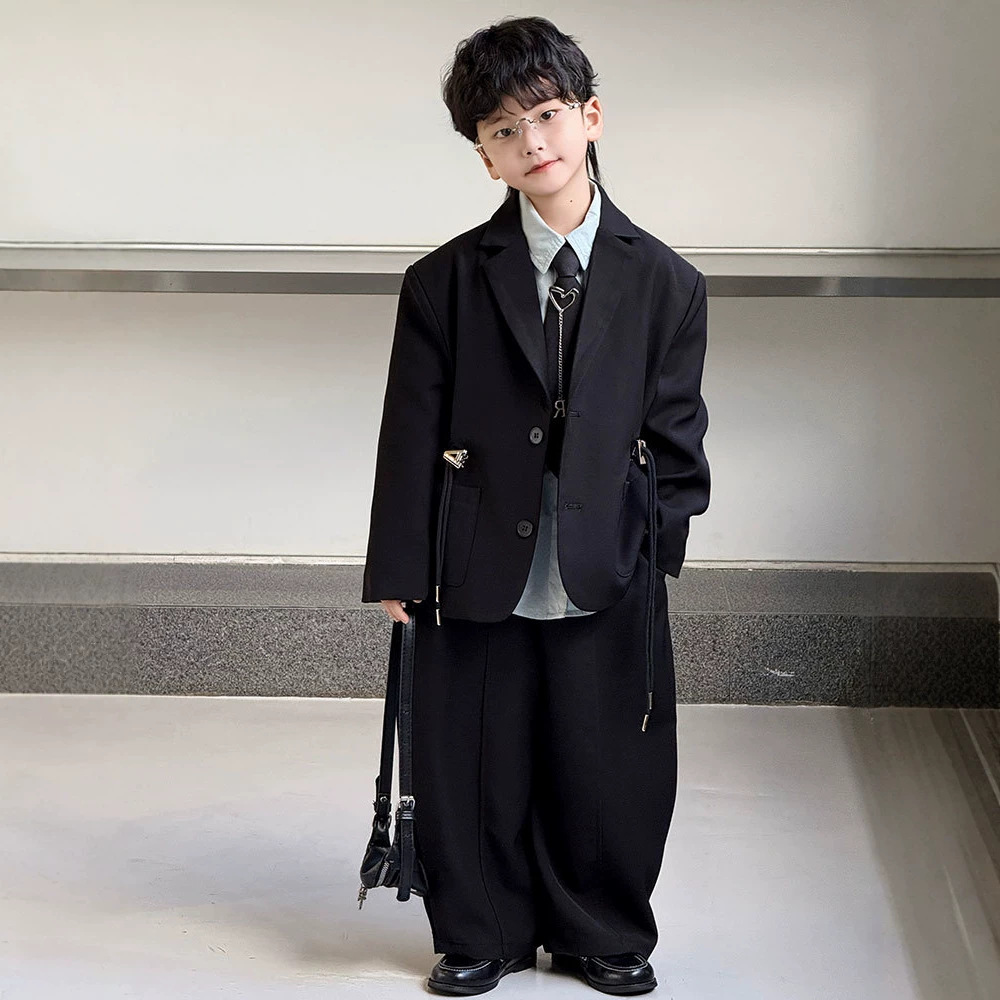 Boys' short suit, new spring and autumn style, loose fit with drawstring design, Korean retro, stylish and handsome, casual, one-piece delivery
