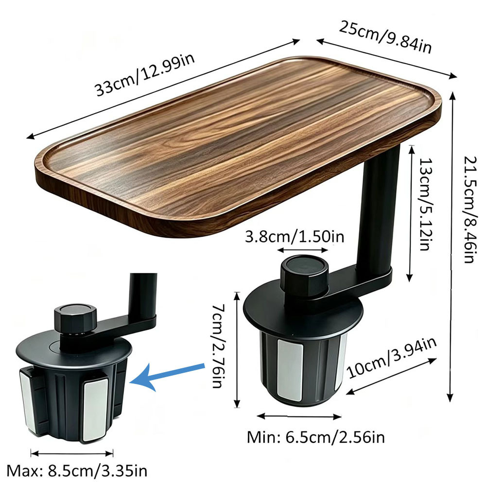 New wooden in-car floating tray with aluminum alloy base, ideal for Tesla and other universal cars, cup holder tray