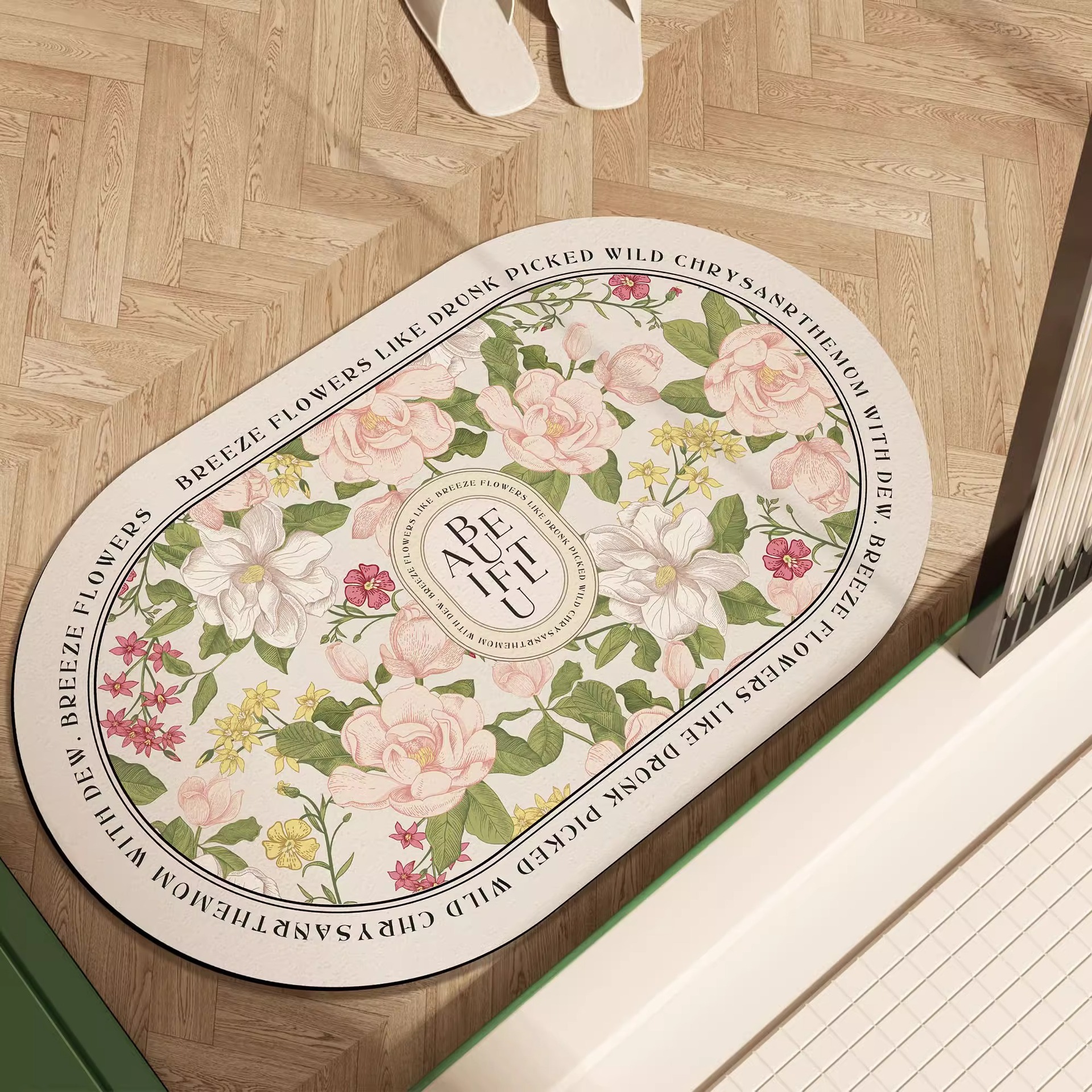 Bathroom Floor Mat American Floral Diatom Mud Floor Mat Stain-Resistant and Easy to Care for Foot Mat Water-Absorbent Quick-Drying Mat Toilet Non-Slip Mat