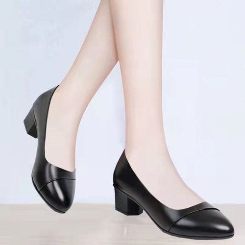 Soft leather single shoes for women, low heels, suitable for spring and summer, soft soles, comfortable, non-slip, fashionable leather shoes for women, medium heels, mother's shoes, work shoes