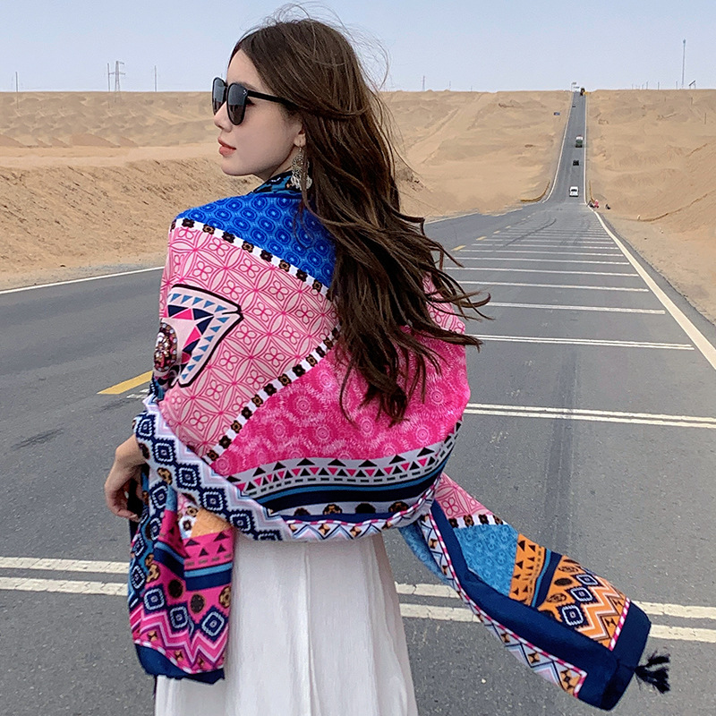 cotton and linen Material Women's Casual Elegant Argyle Cotton And Linen Shawl