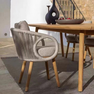 Outdoor Leisure Rattan Tables and Chairs Courtyard Garden Villa Balcony Open-Air Balcony Outdoor Hotel Teak Dining Table Furniture