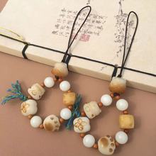 天然菩提根手机链绳挂饰渐变醒狮串珠女款高端可爱猫爪手机挂绳指