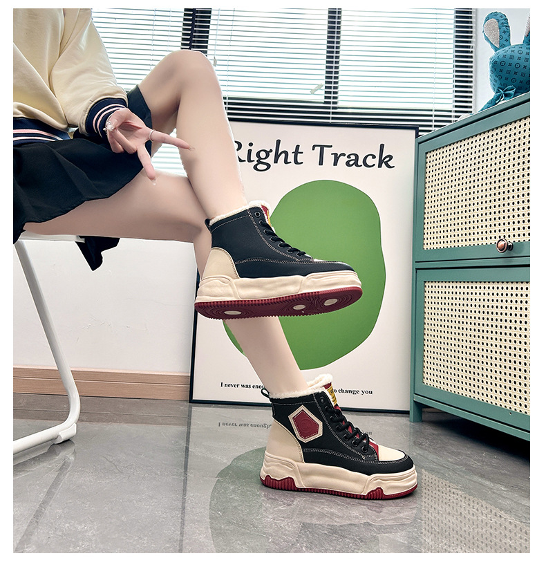 High Top Women's Ankle Boots Plush Lined Winter Casual Footwear_voghion.com