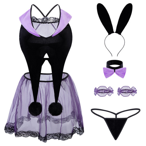 Manyan sexy lingerie sexy halterneck lace see-through tube top bunny girl witch uniform suit 8884