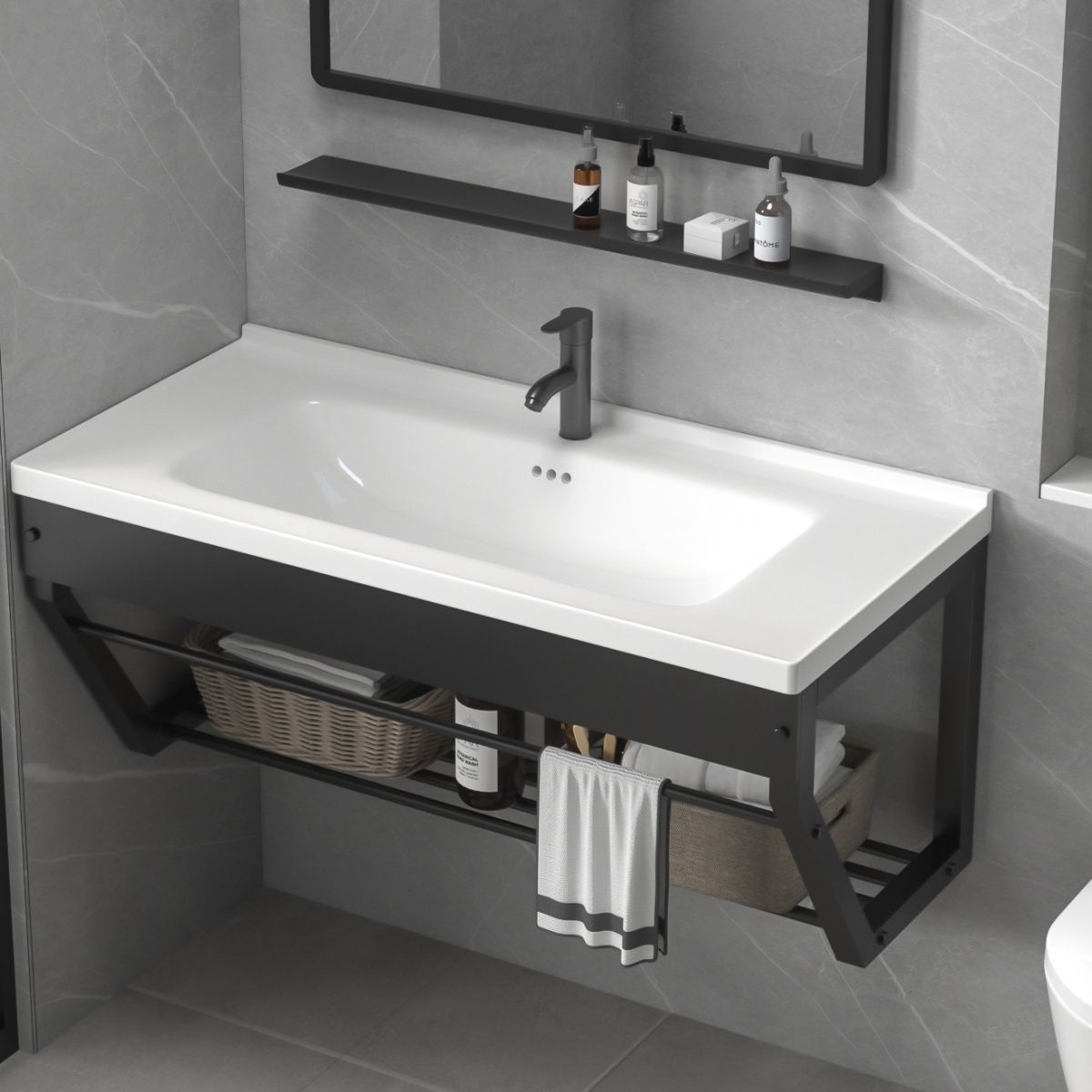 Small Apartment Stainless Steel Wall-Mounted Washbasin Balcony Wall-Mounted Washbasin Integrated Bracket Bathroom Ceramic Washbasin