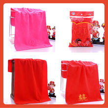 ✅厂家批发大红色压花婚庆毛巾结婚回礼毛巾不掉毛不掉色红毛巾