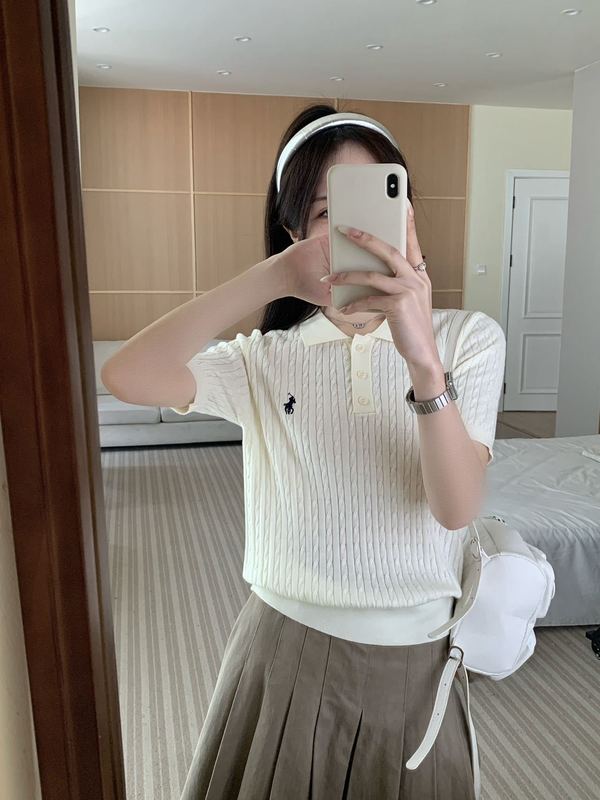 シルクウールPOLO襟半袖ニットtシャツ女性馬標2025年夏の新型痩せ刺繍上着|undefined