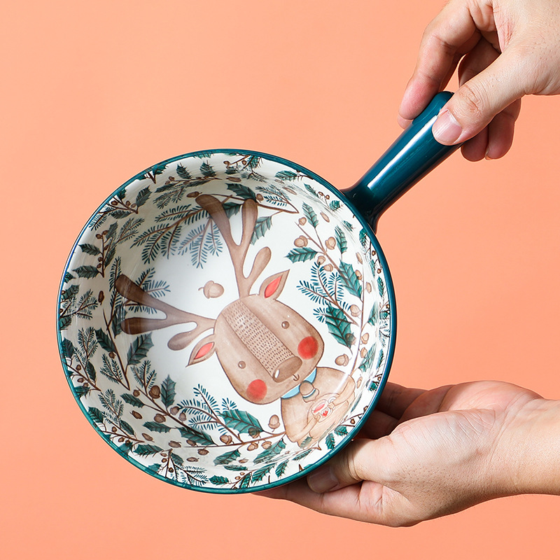 Dibujos animados mango tazón de cerámica personalidad tazón de fideos instantáneos con mango para hornear tazón de arroz horneado Internet celebridad animal vajilla de cerámica