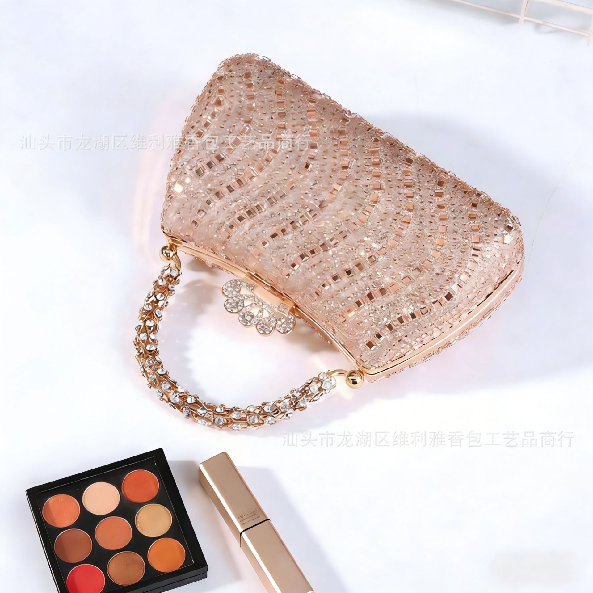 Luxury Sparkling Full-Diamond Square Evening Clutch Bag For Formal Dresses - Thumbnail 3