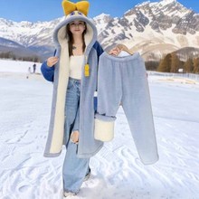 连帽加绒加厚秋冬季奇妙鸭睡袍可外穿冬季加厚保暖