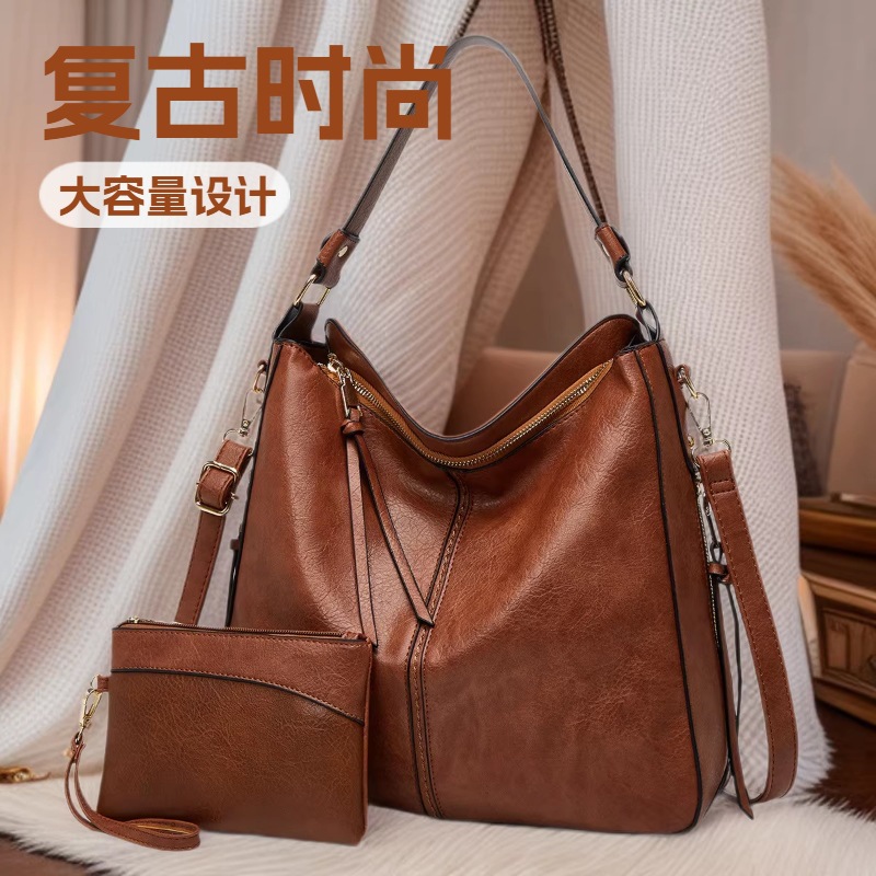 2025 Cross-Border New European and American Fashion Retro Tote Bag, Large Capacity, Simple and Versatile, Single Shoulder Crossbody Bag, Mother-Daughter Bag