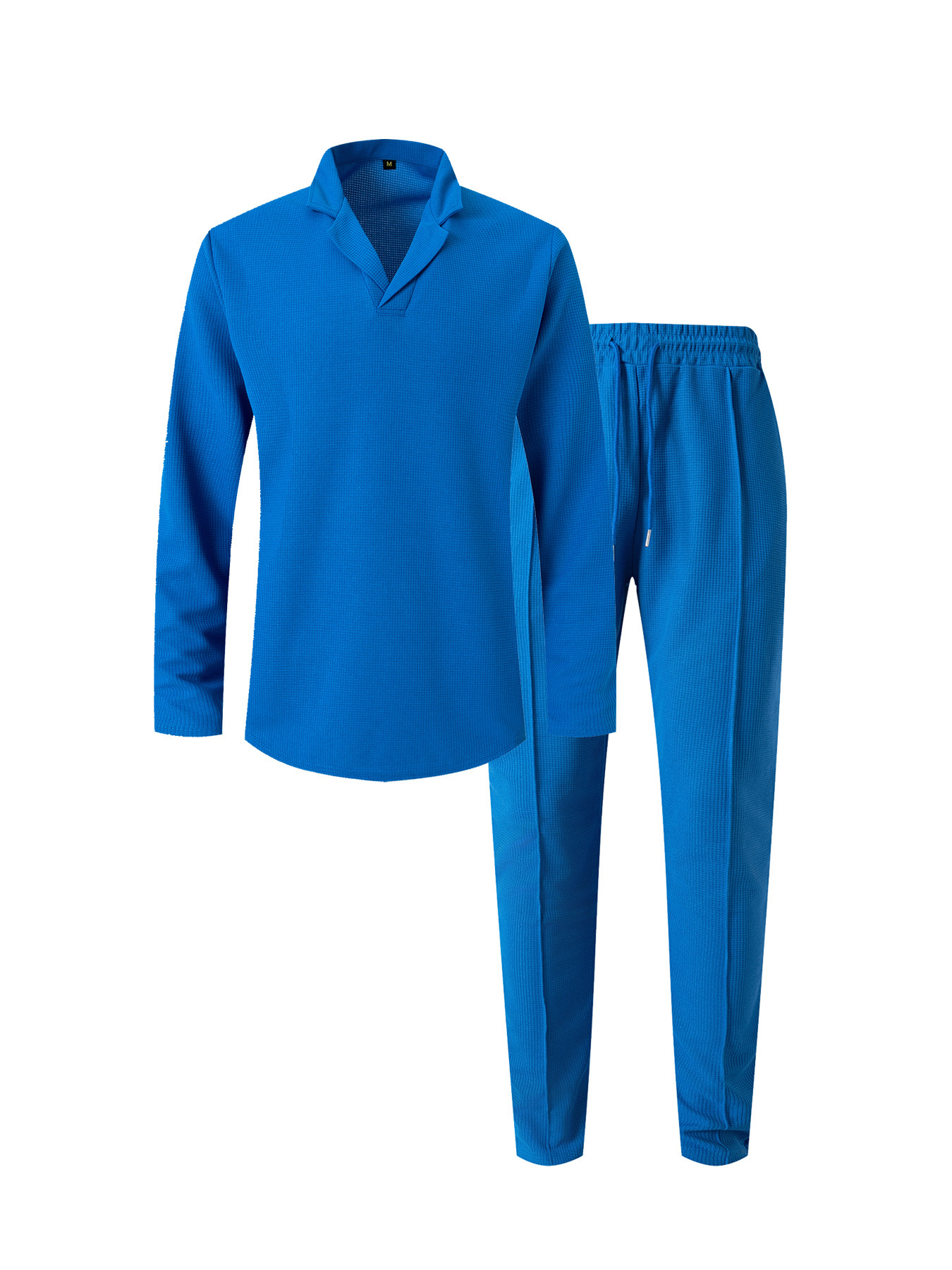 Herren Waffelstrick Business Anzug Set Mit Kragen Und Bindung_voghion.com