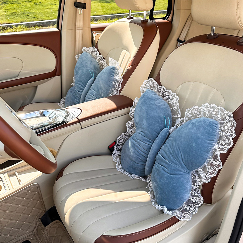 2026 New Car Accessories Plush Butterfly Headrest and Lumbar Support Pink Headrest and Lumbar Support