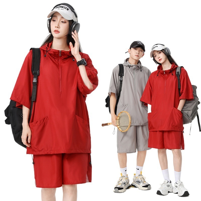 Verano casual pareja perforada transpirable pareja con sombrero protector solar traje de secado rápido con red en el interior, con informe de inspección de calidad