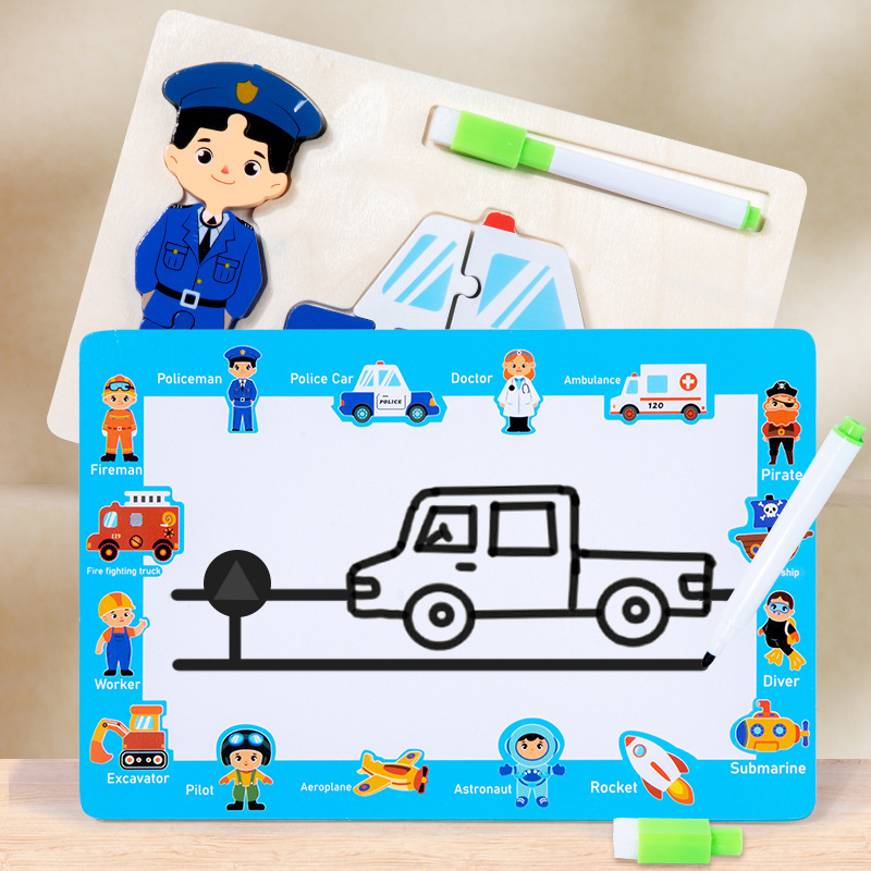 Puzzle infantil de madera 2 - en - 1 personaje cognitivo tridimensional puzzle puzzle juguete de desarrollo intelectual para bebés