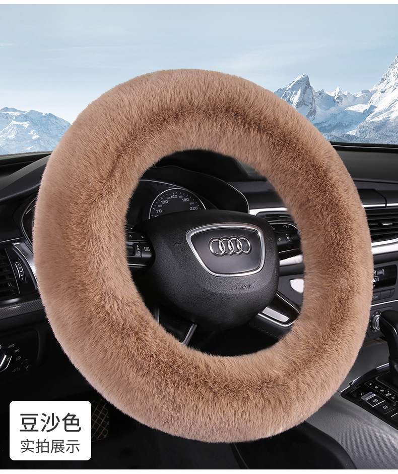 Manufacturer Wholesale 2024 New Rabbit Fur Car Steering Wheel Cover Winter Warm Universal Rubber Ring Handle Cover Anti-Slip Anti-Freeze