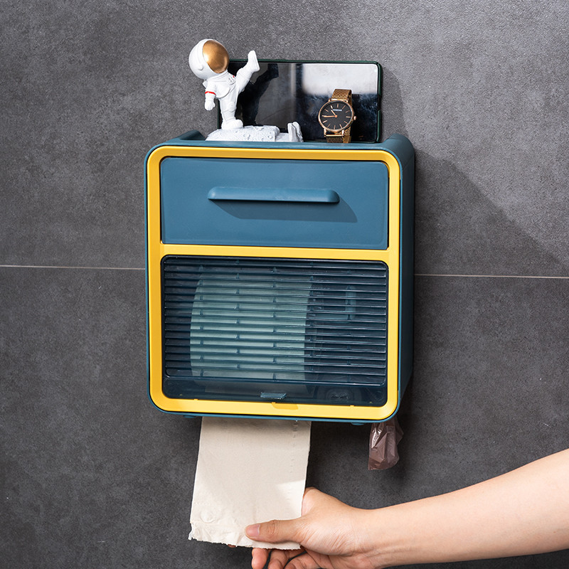 Creative Bathroom Toilet Tissue Box Toilet Tissue Holder Light Luxury Roll Paper Box Waterproof Storage Rack Punch-Free Wall Hanging