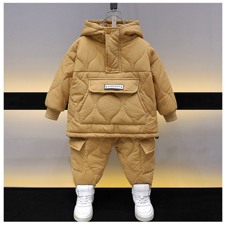 Jungen Clip 2024 Neue Kinder Einfarbig Verdickt Zwei Stück Set Baby Winter Baumwolle Mantel Mode_voghion.com