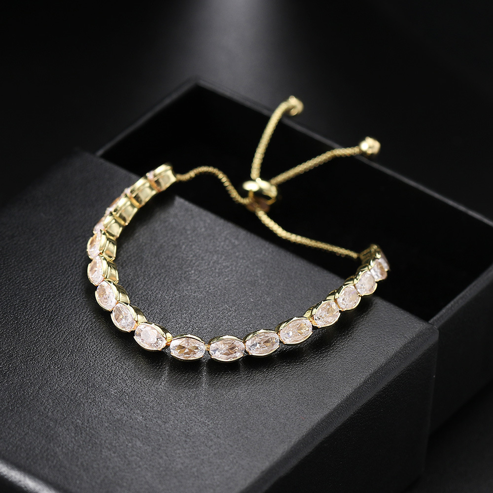 Simple Style Oval Copper Inlay Zircon Bracelets 1 Piece